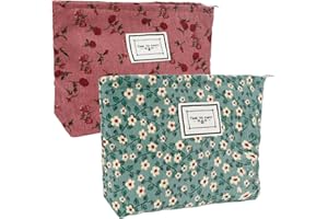 ELICNA 2pcs Bolsa de Cosméticos de Viaje de Lona, Neceser Maquillaje Mujer, Makeup Bag Con Cremallera, Portátil, Bolsa de Compresas, Día de la Madre