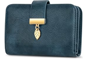 Faneam Ladies Purse RFID Blocking Leather Wallet Women's Small Purse Ladies Bifold Purse Credit Card Wallet with Wrist Strap, 1 Zip Coin Pocket, 14 Card Slots, Exquisite Box