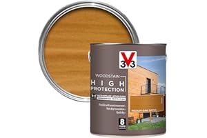 V33 High Protection Woodstain - 8-Year Guarantee - UV Filters - Water-Repellent - Quick-Drying - Only 2 Coats - Medium Oak 2.5 litres