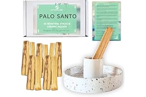 AFTERGLOBE Palo Santo Smudge Sticks with Ceramic Holder from Peru - 10 Natural Incense Smudging Sticks for Stress Relief, Meditation and Yoga Holy Wood and Sustainable - Lovely New Home or Incense Gift