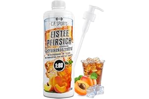 C.P. Sports Getränkesirup EISTEE-PFIRSICH für Mineraldrink mit Vitaminen I Sirup ZUCKERFREI* für Vital-Drink I Getränkekonzentrat zum Mixen mit Wasser für Getränk 1 Liter + Pumpspender