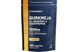 Gurkmeja Ingefära och Svartpeppar 1500mg - 365 Tabletter | 1 Års Förbrukning - Curcuminoider - Ayurvediskt Kosttillskott - va