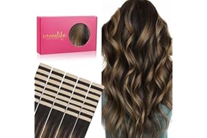 WENNALIFE Doczepiane włosy na taśmie, prawdziwe włosy, 40 sztuk, 100 g, 55 cm, balejaż, ciemny brąz do kasztanowca, brązowe przedłużanie włosów, niewidoczne włosy na taśmie do przedłużania włosów