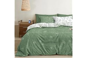 Dreamzie Funda Nordica Cama 200 – Funda Nordica 240x260cm, Fundas de Almohada 65x65cm (x2) – Microfibra 100% – Certificado Oeko Tex – Estampado Hojas Verde Salvia