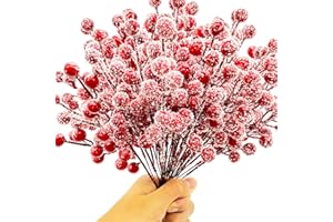 ‎JADEUNM 20 Stück Künstliche Zweige Rote Beeren, Weihnachten Beerenstiele, 26cm Holly Zweige Picks Künstliche Rote Stechpalmen Beeren Picks für Weihnachtsbaum Dekoration Girlande, Kranz und Winter Deko