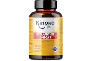KINOKO LIFE Astaxantina e Omega 7 dall'olio di olivello spinoso - 120 capsule con Omega 3, 6, 7, 9, luteina, betacarotene, vitamine E e A. Senza glutine. Senza OGM