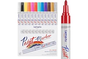 LEMEITU Lot de 12 marqueurs permanents à base d'huile - Ne se décolorent pas - Pour bureau, projets artistiques, peinture sur roche, céramique, verre, bois, plastique, métal, toile