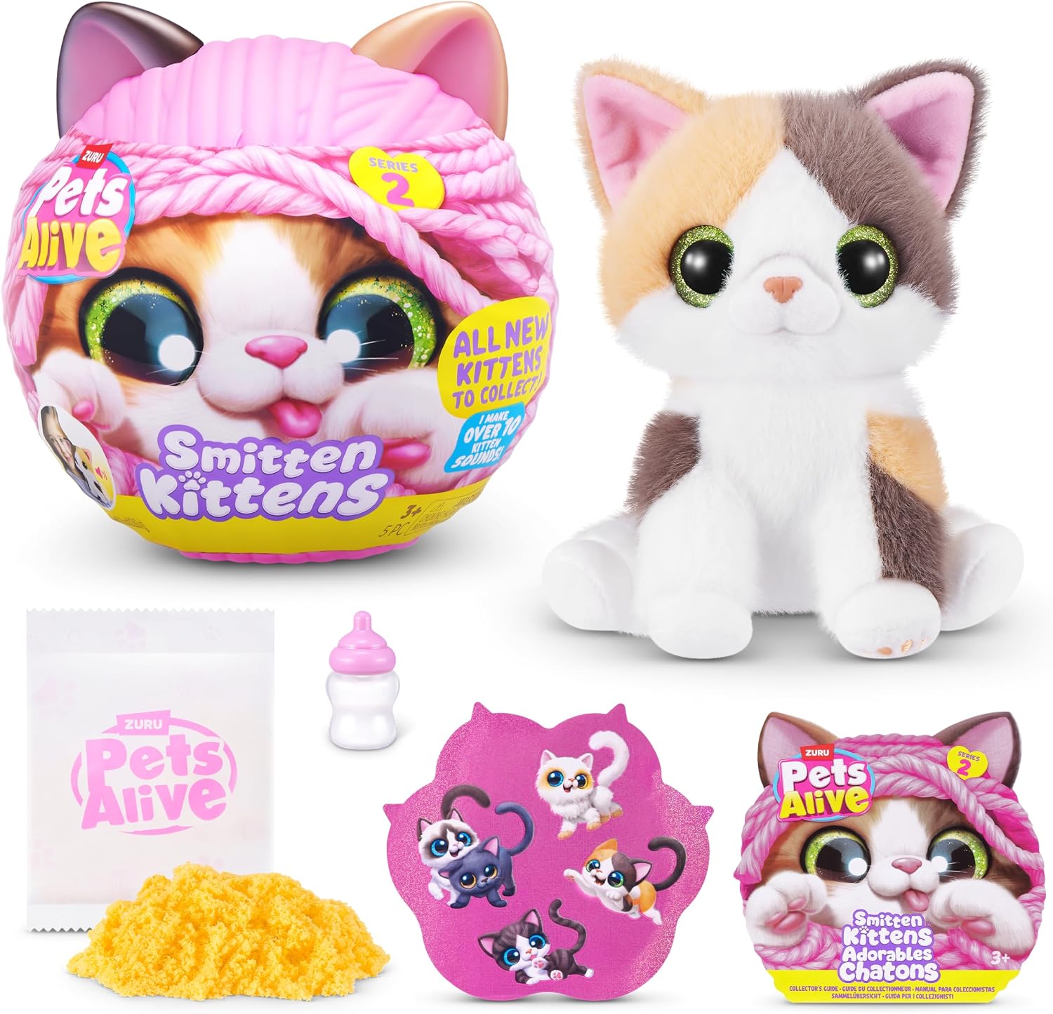 Pets Alive Smitten Kittens Serie 2 (Calico Cat) de ZURU – Juguete de Peluche Interactivo con 10 Sonidos, Desempaquetado Sorpresa, Mascota Suave Coleccionable para Edades 3+