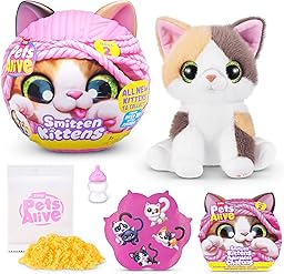 Pets Alive Smitten Kittens Serie 2 (Calico Cat) de ZURU – Juguete de Peluche Interactivo con 10 Sonidos, Desempaquetado Sorpresa, Mascota Suave Coleccionable para Edades 3+