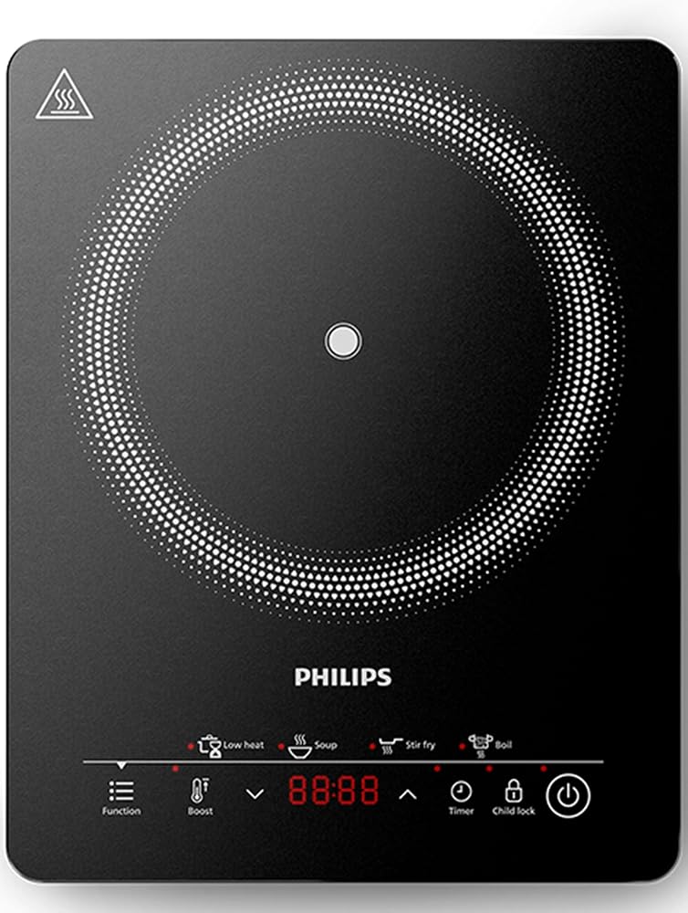 Philips İndüksiyon Ocak 3000 Serisi - 8 ısıtma seviyesi, 4 pişirme programı, 2000W yüksek güç, Otomatik kapanma özellikli taşınabilir indüksiyon ocak, Dokunmatik panel ekranı (HD5830/90)