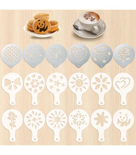 8 Pochoirs à Café De Noël - Pour Cappuccino, Latte Art, Décoration Gâteaux - Plastique Alimentaire, 8.5 Cm De Diamètre