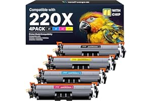 WASHOPE 220X 220A Toner Cartridges Compatible for HP 220X 220A Toner for HP Color Laserjet Pro MFP 4302DW 4302FDW 4202DW 4302FDN 4202DN W2201X W2202X W2203X With Chip(Black Cyan Yellow Magenta,4-Pack)