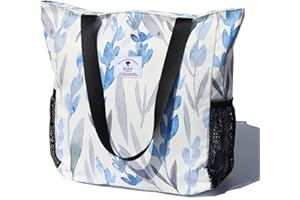 ESVAN Borsa a tracolla grande, motivo floreale, impermeabile, per palestra, spiaggia, viaggi e uso quotidiano, blu ([F] Foglia Floreale), Large