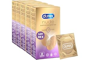 Durex - Lot de 40 Préservatifs Nude Sans Latex - Sensation Peau contre Peau - 5x8 Préservatifs