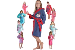 LEBENGOOD - Peignoir Filles Coton: Fille, Enfant - 100% Coton OEKO-TEX® - 2 Poches, Ceinture, Capuche, Peignoirs en peluche très doux avec broderies pour filles