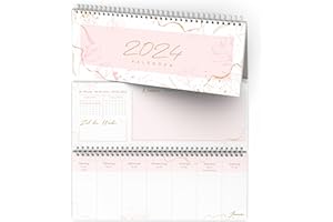 ‎UNITURE UNITURE® - Tischkalender 2024 quer [Rosa] - Kalender zum Aufstellen als Wochenkalender 2024 - Tisch Kalender 2024 als Querkalender - Bunter Schreibtischkalender