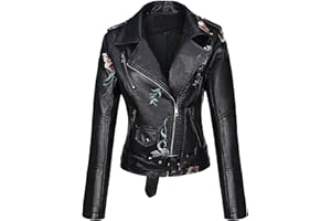 BELLIVERA Veste en faux cuir pour femmes - Manteau Moto Bike
