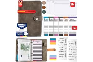 SCHANSLI Budget Planner Deutsch - Binder A6 Geldplaner Mappe Ideal für Geld Sparen und Spar Challenge als Sparbuch mit Folien - Cash Stuffing Buget Planer Set (Grau)
