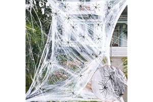 Kimimara 100g Stretchable Spider Cobweb - Halloween Spider Web Decoration with 30 Pcs Fake Spiders for Halloween Cobweb Decorations