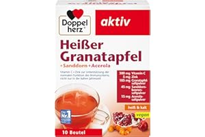 Doppelherz Heißer Granatapfel Sanddorn Acerola - Vitamin C und Zink zur Unterstützung der normalen Funktion des Immunsystems - heiß und kalt - vegan - 10 Beutel