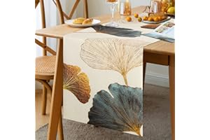 ETOLISHOP Camino de Mesa Hojas de Ginkgo Oro Verde Azulado Rústico Mantel de Mesa Mantel Decorativo Fácil de Limpia Lino Moderno Caminos de Mesa para Decoración de Mesa Picnics Festival Decoraciones 33x183cm