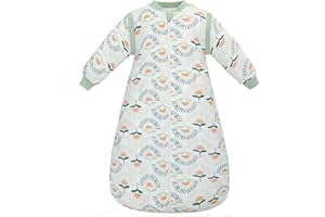 amo nenes Baby Sleeping Bag 2.5 TOG, Baby Autumn Winter Long Sleeve Sleeping Bag, 100% Cotton Baby Wearable Blanket, Detachable Sleeve, 6-18 Months (Sun Flower)