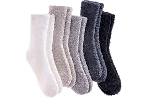 LANLEO Men's Fuzzy Ripple Slipper Socks Super Soft Warm Fleece Lining Knit Non Slip Winter Socks