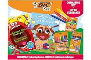 BIC Kids Set Para Colorear. Incluye 2 Libros para Colorear, 3 sets de 12 Rotuladores, 12 Lápices de colores y 12 Crayones. Regala Diversión a los Niños. Explora y Crea sin Límites