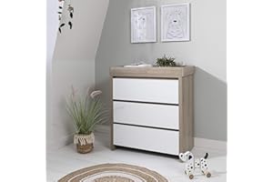 Tutti Bambini Modena Baby Changer Dresser Station Unit - Solid Wood 3 Drawer Chest Top Changer (White & Oak)