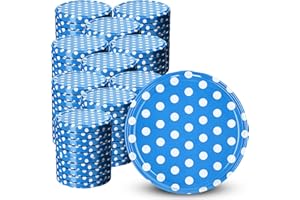KADAX Lot de 100 couvercles à visser Diamètre : 82 mm En métal Couvercle de rechange pour bocaux à conserve Avec 6 dents d'encliquetage Bleu à pois