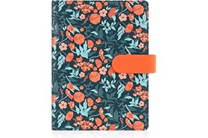BIDPONDS Organizador personal floral A5, cuaderno de piel sintética, recargable, tamaño A5, organizador de 6 anillas con cierre de hebilla magnética, color azul oscuro