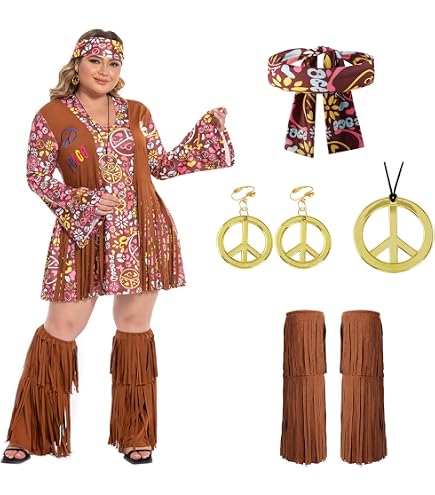 Fun World Girl's Peace & Love Hippie Costume - X-Large 60s Groovy Outfit - View #2