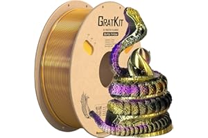 ‎GRATKIT GratKit Silk Dreifarbiges PLA Filament 1.75mm, -0.03mm, Coextrusion PLA Filament, 3D Drucker Filament, 1kg Spule, Tri Color PLA Filament, Seide Gold Violett Und Schwarz