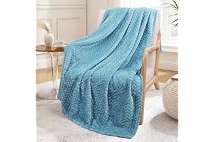 Exclusivo Mezcla Large Flannel Fleece Throw Blanket, 127x178 CM Sofa Throws, Soft Jacquard Weave Leaves Pattern Throws for Sofa, Slate Blue Blanket