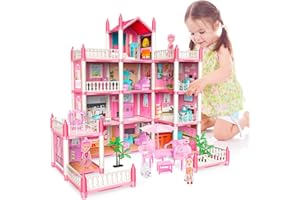 deAO Doll Casa Delle Bambole - Casa Dei Sogni di Barbie per Bambini 4 Piani 14 Camere Gioco Case delle DIY Bambole Set di Finzione Giocattoli Mobili e Accessori Perfetti Giocattoli per Bambini