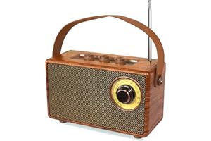 COLSUR Klassischem Retro Bluetooth Lautsprecher,Outdoor Holz Tragbarer Lautsprecher mit Nostalgie Vintage FM Radio,Wiederaufladbarer Kabelloser Lautsprecher mit Küchenradio,beigefügt TF-Karte/AUX/USB