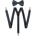 TIE G Solid Color Men's Braces + Woven Bow Tie Set for Wedding : Vivid Color, Adjustable Suspender, Strong Clip, Elastic Band