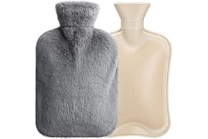 URBZUE Bolsa de Agua Caliente 2L, Botellas de Agua Caliente con Suave Felpa Funda, Natural Goma Botellas, Hot Water Bottle, Agua Bolsa Agua Caliente para Alivio del Dolor, Raynaud, Ideas de Regalo
