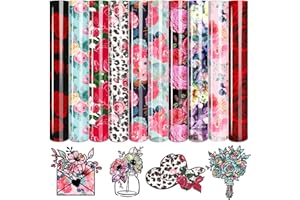 Tintnut Flower Printable Iron on Vinyl - 10 Sheets 10x12 Inch Rose Patterned HTV Vinyl Red HTV Iron On Vinyl for Clothes, Heat Transfer Vinyl Compatible with Cricut & Silhouette Cameo
