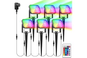 NATPOW Focos Led Exterior RGB Iluminación LED para Jardín con Control remoto 16 Colors/4 Modes/IP65 Impermeable Foco Proyector Exterior RGB para Christmas Patio Césped Jardí(6 in 1)
