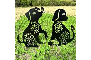 QBMYCN Pali decorativi da giardino in metallo per cani, confezione da 2 statue a forma di cane nero, per cortile, giardino, prato, decorazioni per esterni, regali per amanti dei cane (cane nero)