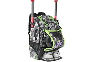 POWER KING 45L Youth Baseball Bat Bag, Large Capacity Backpack for Baseball, T-Ball & Softball Equipment & Gear with Shoe Compartment | Fence Hook | Helmet Holder