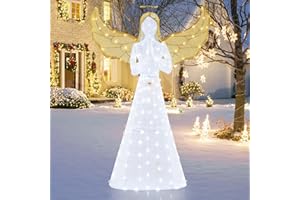 COSTWAY Figurka bożonarodzeniowa, anioł z ciepłymi białymi światłami LED, dekoracja świąteczna, dekoracja bożonarodzeniowa, anioł bożonarodzeniowy na zewnątrz i do wewnątrz