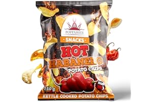 ‎POPPAMIES Poppamies Hot Habanero Kartoffelchips – Extra Scharf, Dick Geschnittene, Knusprige Chips – Hergestellt mit Echter Habanero-Chili für Feurige Schärfe – 150g Packung