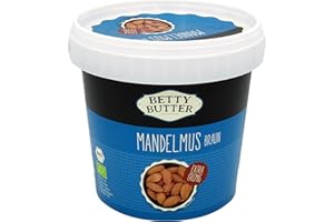 Bio Premium Mandelmus braun, geröstet, 1 kg Eimer, natürliches Nussmus ohne Zucker, Mandelmus ohne Zucker, Mandelpüree, Mande