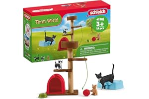 schleich FARM WORLD 42501 czas zabawy dla uroczych kotków, zestaw 9-częściowy, realistyczny zestaw dla mamy i niemowląt, zabawka dla dzieci od 3 lat