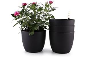 T4u Auto Riego Plantador Negro 15CM Ronda Paquete de 4, Planta Maceta Cajas para Interiores Al Aire Libre Jardines de Windowsill Idea Regalo para Cumpleaños y Boda y Navidad