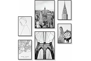 Heimlich Set di Stampe da Parete - SENZA Cornici - Decorazioni da Muro per Soggiorno, Camera da Letto e Cucina - Poster Abbinati - | 2 x A3 & 4 x A4-30x42 & 21x30 | » New York Architecture «