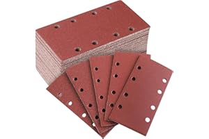 Sruhrak 50 Stück 93 x 185mm Schleifpapier Set, 40/60/80/120/240 Körnung Rechteckiges Schleifpad mit Klettverschluss 8 Löcher Schleifblatt für Rechteckschleifer Bosch-Schleifer