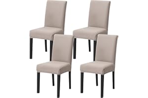 LiveGo Dining Chair Covers Set of 4,Stretch Dining Chair Protective Slipcovers,Elastic Removable Washable Chair Protector Seat Covers for Dining Room Banquet Party Home Decoration(C-Beige,4PCS)